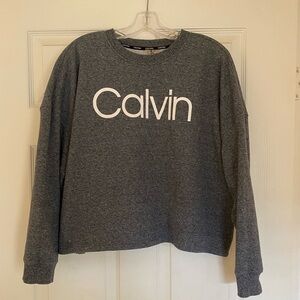 Calvin Klein Charcoal Gray Oversized Cropped Sweatshirt Drop Shoulder - Sz L